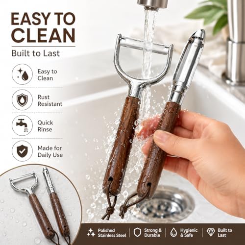 2-Piece Vegetable Peeler Set – Y & Straight Peeler with Walnut Handle