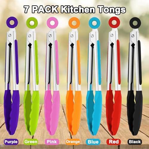 7 Pack Kitchen Tongs, 7 Inch, Stainless Steel