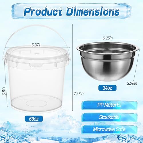 6 Pack 34 oz Chilled Dip Bowl and 68 oz Ice Bowl Base with Handle, Stainless Steel Ice Chilled Serving Dish Iced Salad Bowl Set for Chilled Pasta Salads Dips Potato Dressing BBQ Party Favor