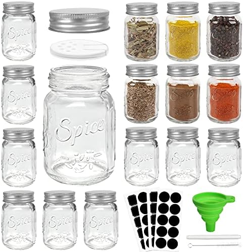 CycleMore 15 Pack 4oz Glass Spice Jars with Metal Caps and Shaker Lids
