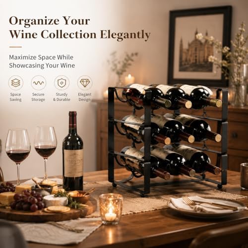 Wine Racks Countertop 3 Tier Stackable Wine Rack Tabletop Metal Wine