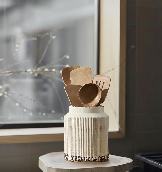 JIEMEI HOME Kitchen Utensil Holder, 6.77" Ceramic Farmhouse Stable Utensil Crock - Image 6