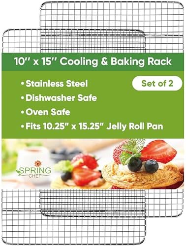 Spring Chef 10" x 15" Stainless Steel Cooling Rack for Baking, Set of