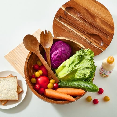 JOYMAY Salad Bowls Wood Salad Bowl Set with Lid 11.8 Inch Large Wooden
