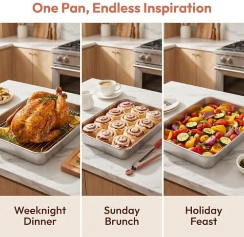 Roasting Pan and Rack Set Stainless Steel Easy Clean Rectangular Roaster with Rack for Cooking Baking(9.25 * 6.89 * 1.97in)