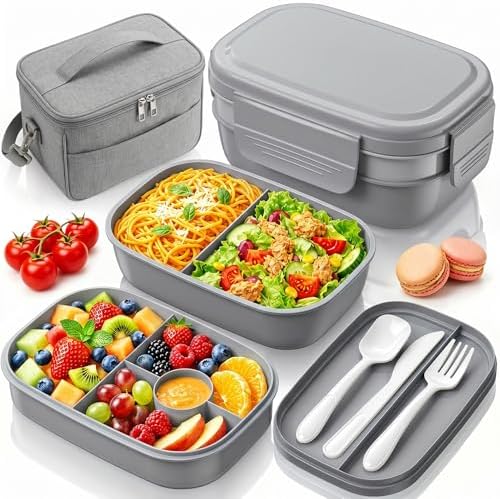 Bento Box Adult with Insulated Lunch Bag - 3 Stackable Leak-Proof