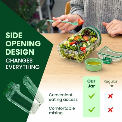 Salad Jar with Side Opening Kit, 24 oz Salad Pod for Meal Prep with