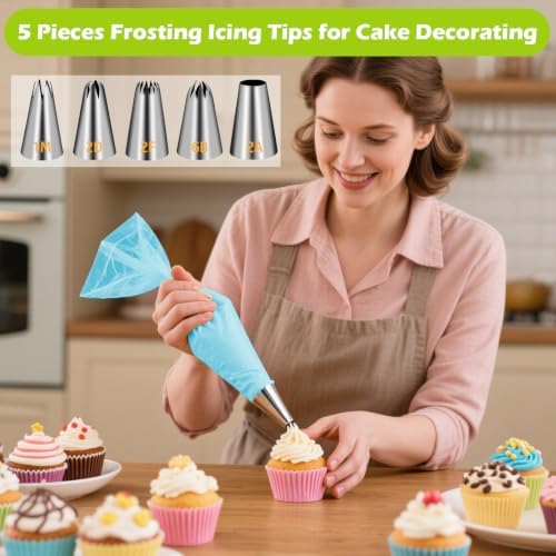 Suuker Large Piping Tips Set, 1M 2D 2F 6B 2A with Reusable Bag