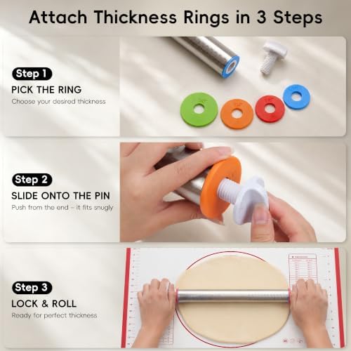Adjustable Stainless Steel Rolling Pin & Non-Slip Silicone Baking Mat