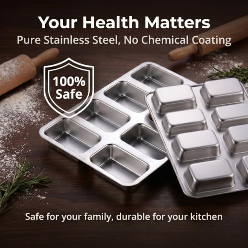 LIANYU Mini Loaf Pans 8-Cavity, Stainless Steel Bread Pans for Baking