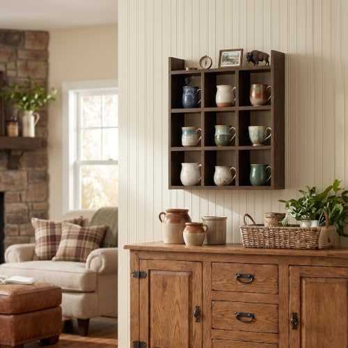 NiHome Mug Holder, Coffee Cup Rack, 9 Cups Wood Wall Mount Display