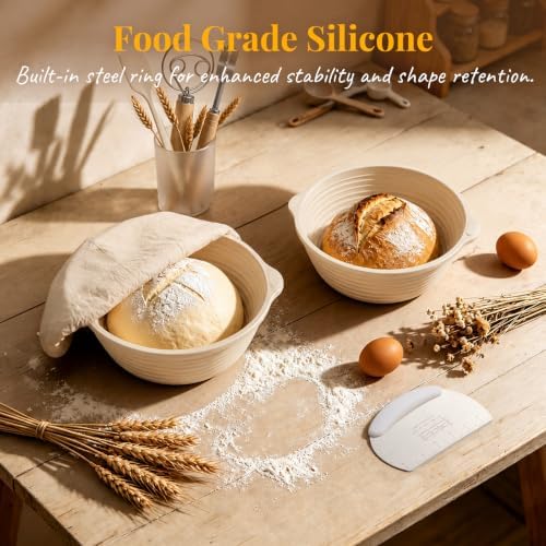 MIAOW Sourdough Starter Kit, Silicone Banneton Bread Proofing Basket