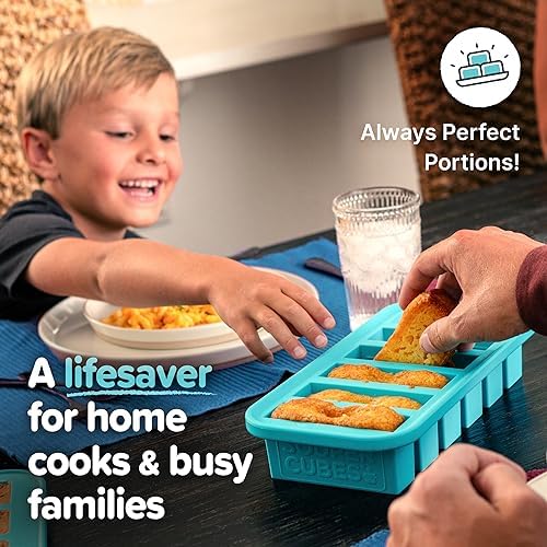 Souper Cubes 1/2 Cup Silicone Freezer Molds with Lids, Aqua, 2-Pack