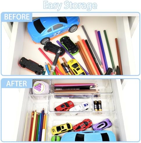Manalete 15 Pcs Clear Plastic Drawer Organizer, Makeup & Vanity
