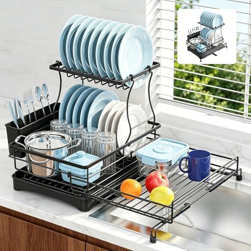 2-Tier Dish Drying Rack, Black