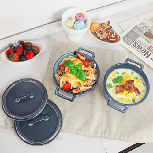 Ceramic Mini Round Cocotte Set of 2 with Lids, Blue