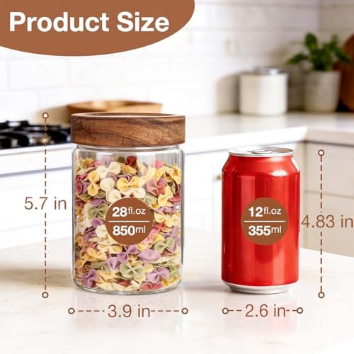CONNOO 6Pcs- 28 oz Glass Jars with Wooden Lids