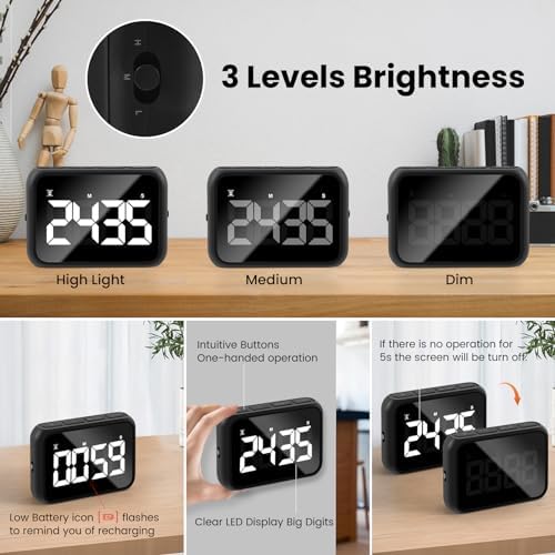 USB Rechargeable Digital Kitchen Timer, Large LCD Display