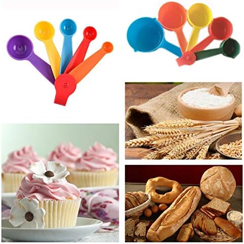 10 Pieces Plastic Measuring Cups and Spoons Set Colored for Kitchen