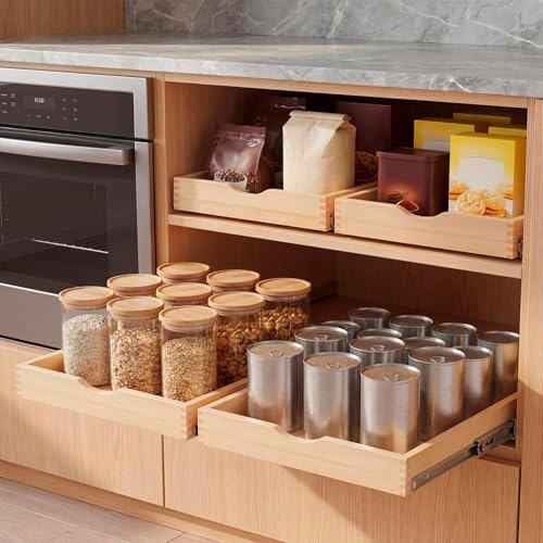 Sintuff 4 Pack Wooden Pull out Tray Cabinet Organizer, 15'' X 21''