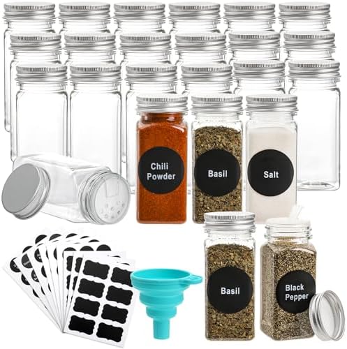 WUWEOT 24 Pack Plastic Spice Jars, 4 oz Spice Bottle Square Seasoning