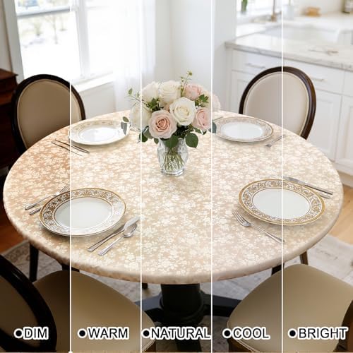 Smiry Waterproof Heavy Duty Vinyl Fitted Tablecloth for 45"-56" Round