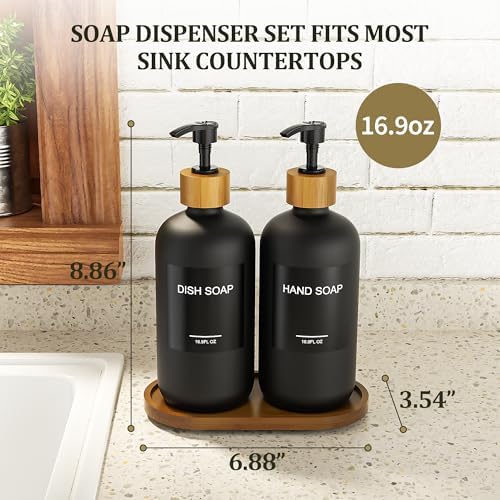 MASADI Black Soap Dispenser Set with Tray