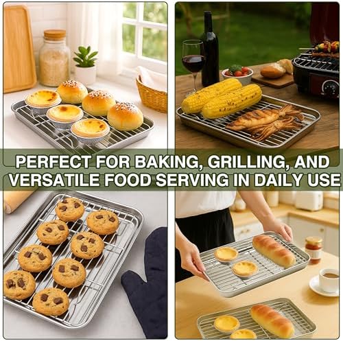 Aspire Stainless Steel Baking Sheet Pan Tray Set with Rack