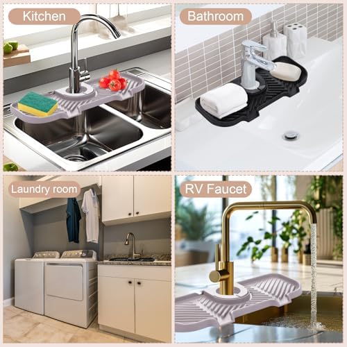Teenyyou 2 Pcs Silicone Faucet Splash Guard 10.6 ” x 4.3” Kitchen Sink