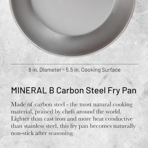 de Buyer MINERAL B Carbon Steel Fry Pan - 8” Diameter, 5.5” Cooking