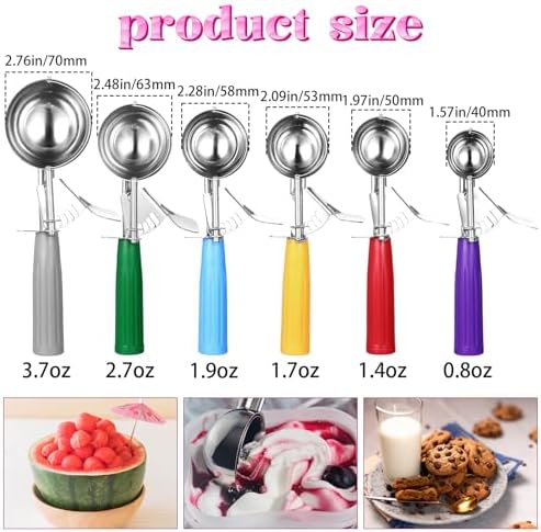 Yuanchu 6 Pcs Ice Cream Scoops, Cookie Scoops for Baking Stainless