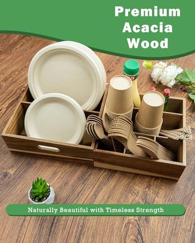 Acacia Wood Utensil Holder for Party -Nested Set of 2