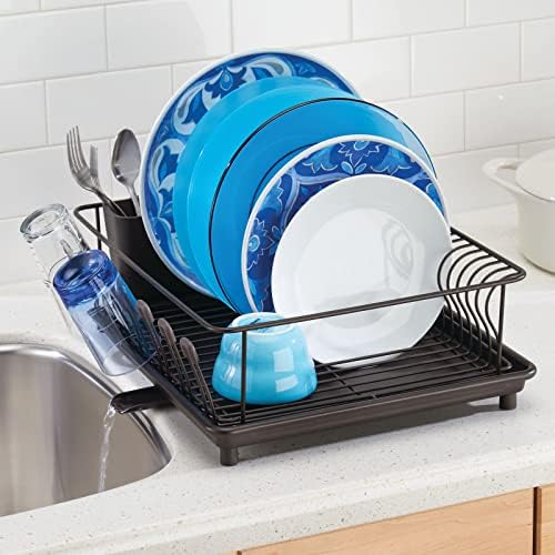 mDesign Alloy Steel Dish Drying Rack, Bronze