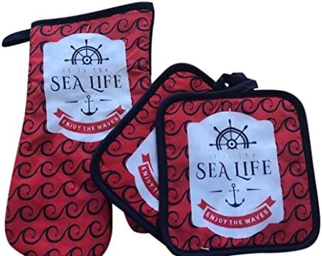 Nautical Beach Ocean Kitchen Towel Set with 2 Dish Towels, 2 Quilted