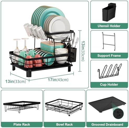 MOUKABAL 2 Tier Dish Drying Rack with Drainboard for Kitchen Counter