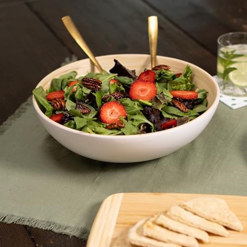 LEXA 12" Handmade Bamboo Salad Bowl – 130 oz Large Wooden Fruit Bowl