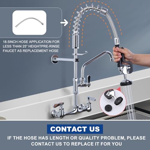 Commercial Wall-Mount Kitchen Faucet, 8 Inch Center, 9.6" Spout