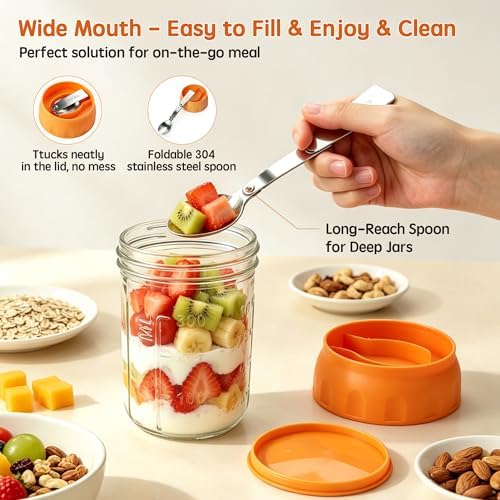 16oz Overnight Oats Containers with Lids & Folding Spoons, 4 Pack