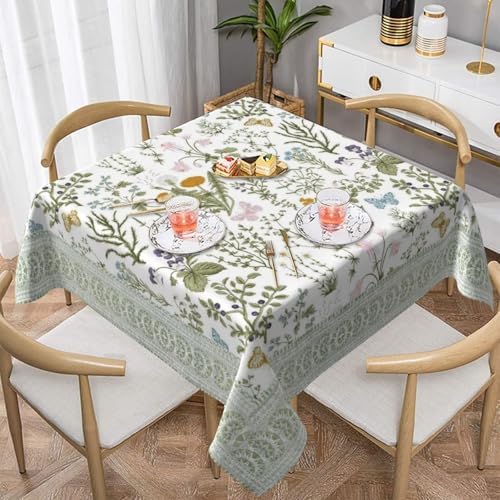 Spring Herbal Floral Square Tablecloth 54 Inch Wildflower Seasonal