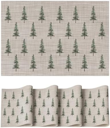 Artoid Mode Green Xmas Tree Vinyl Christmas Placemats Set of 4, 12x18
