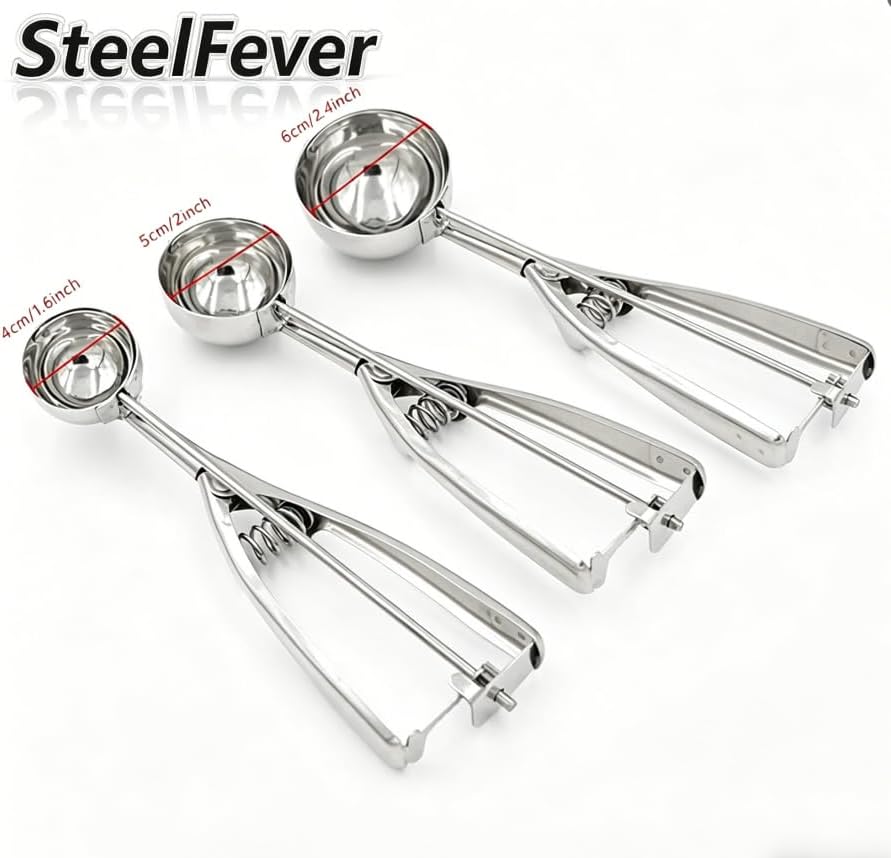 3 Pcs 3 Size Cookie Scoop Set Stainless Steel Ice Cream Scoop