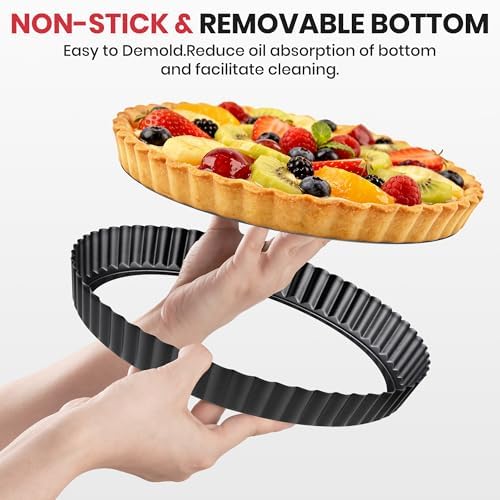 Tart Pan 9 Inch Removable Bottom Set,Non-stick Fluted Quiche Pan Pie