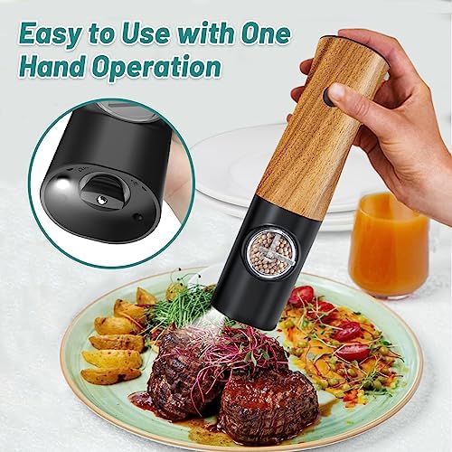Electric Salt and Pepper Grinder Set, Battery Powered, Wood Grain