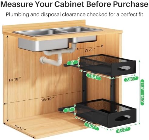 Under Sink Organizer, 2-Tier Pull-Out Cabinet Baskets, 1-Pack