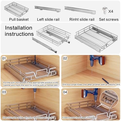 Kitchen Cabinet Pull Out Shelf and Drawer Organizer Slide Out Pantry