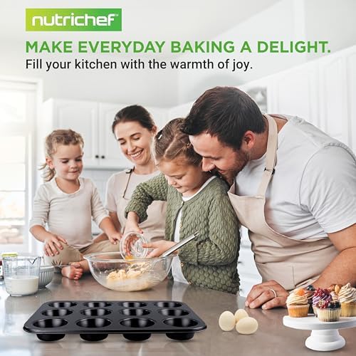 NutriChef 12-cup Black Oven Muffin Pan, Non-Stick Coated Layer