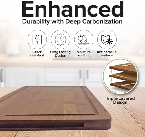 Bamboo Chopping Board, Durable Chopping Board Bamboo with Deep Juice