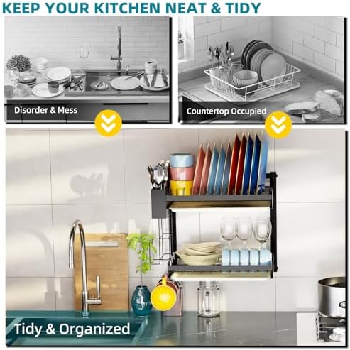 Wall Mounted Dish Drying Rack, 16“ Long, Black