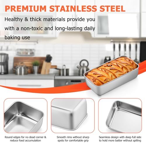 TeamFar Loaf Pans for Baking Bread, 9 x 5 Inch Stainless Steel Loaf