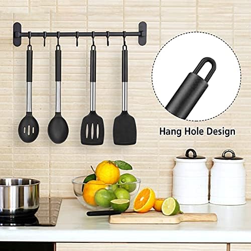 Silicone Cooking Spatula and Spoon Set, Stainless Steel